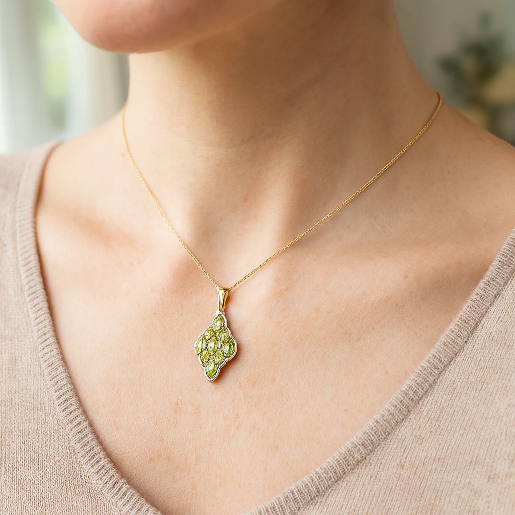 14K Yellow Gold Plated 4.02 Carat Genuine Peridot & White Topaz .925 Sterling Silver Pendant
