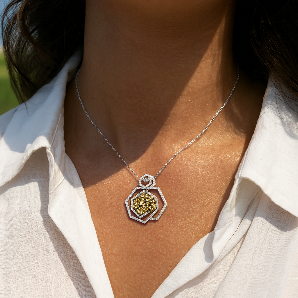18 KW White gold with 2.16 ct Yellow Diamond & 1.98 ct Sidestone Diamond Pendant