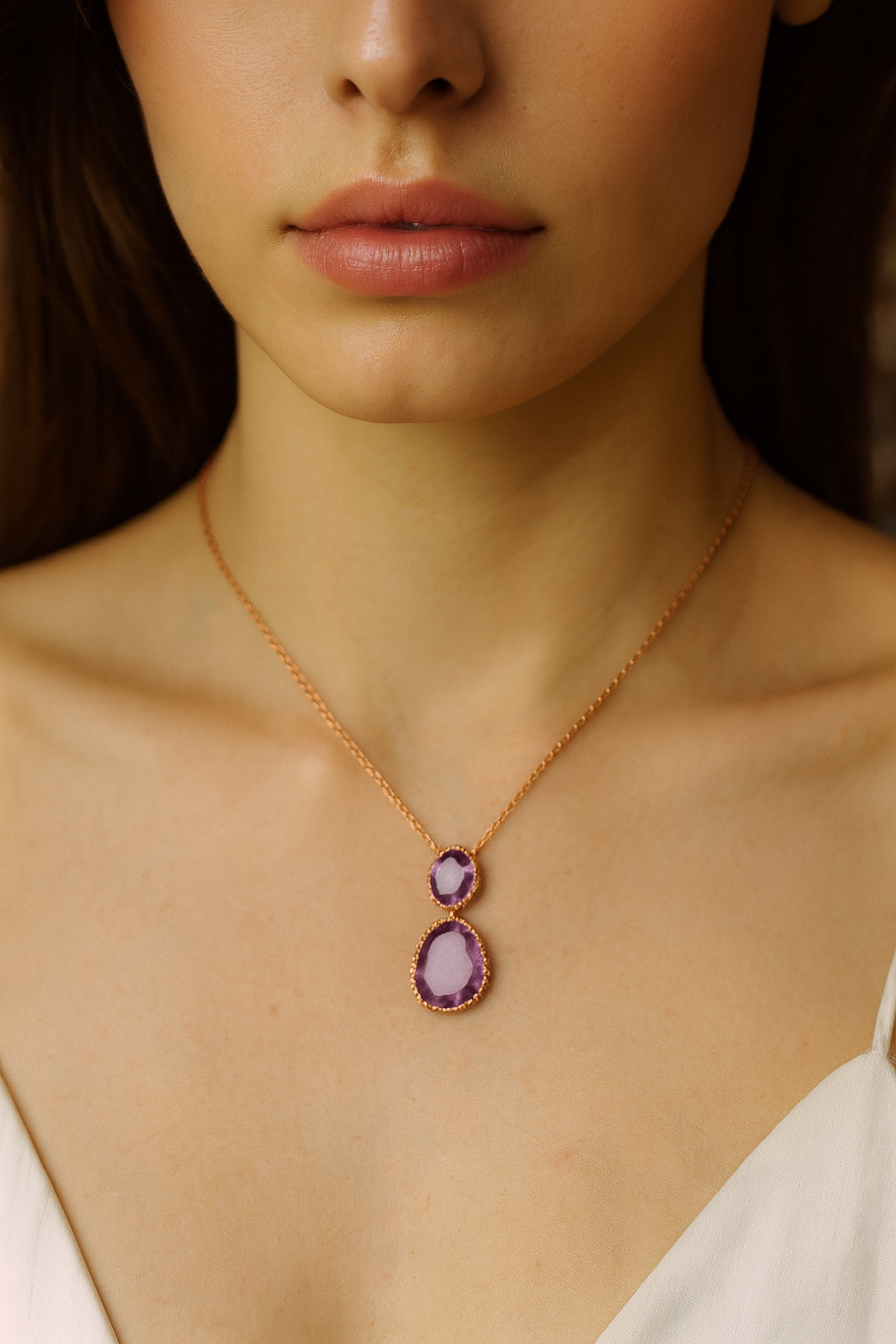 18K Rose Gold Pendant with Amethyst and Natural Diamonds