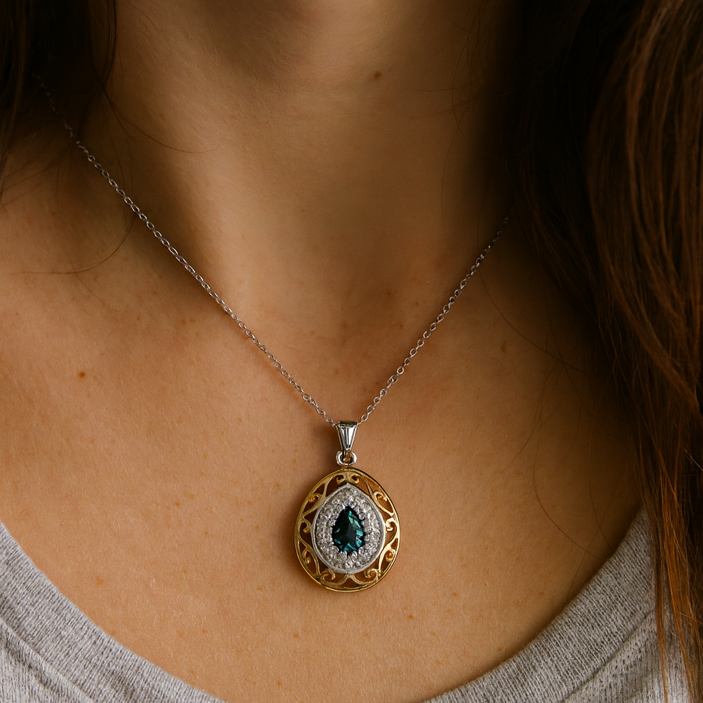 18K Yellow Gold Plated 4.44 Carat Genuine London Blue Topaz and Blue Topaz .925 Sterling Silver Pendant