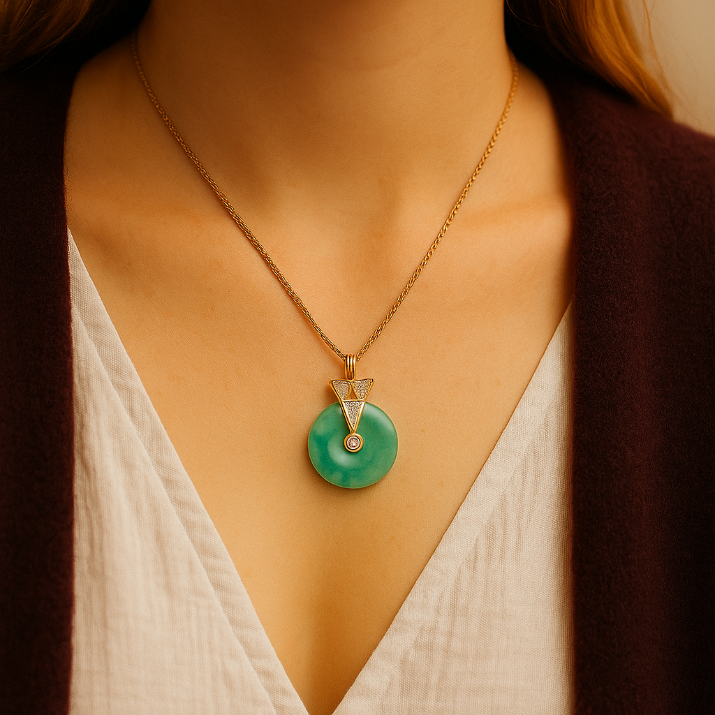 18KY Colstone & Diamond Pendant For Women