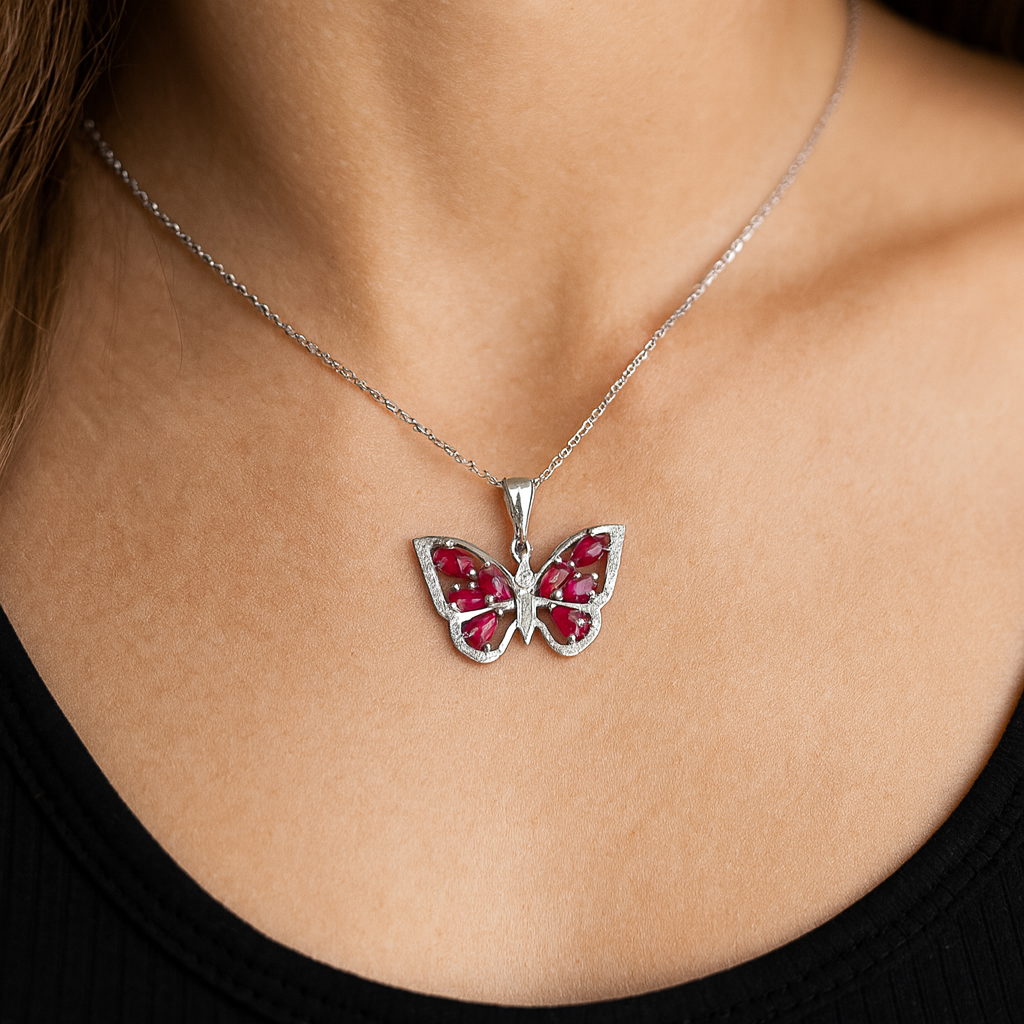 2.07 Carat Genuine Ruby and White Zircon .925 Sterling Silver Pendant