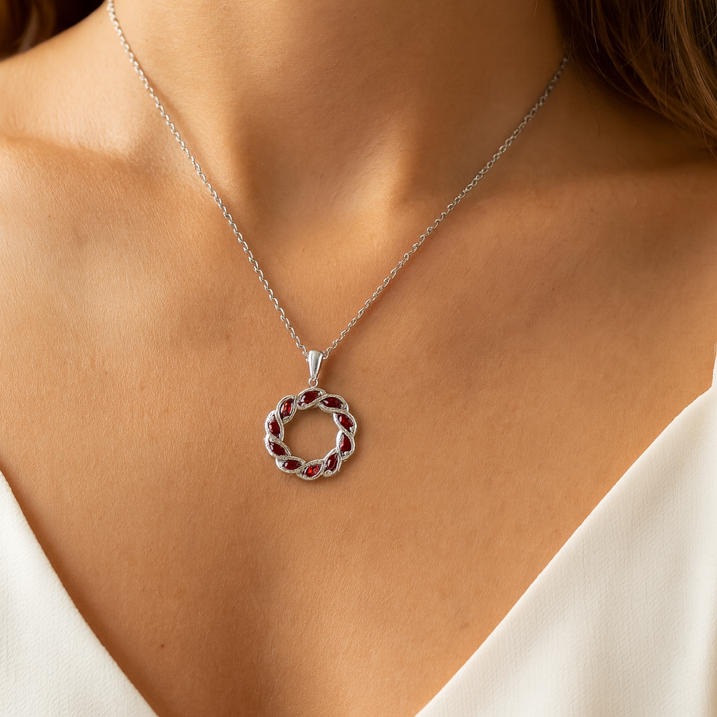 2.33 Carat Genuine Garnet and White Topaz .925 Sterling Silver Pendant