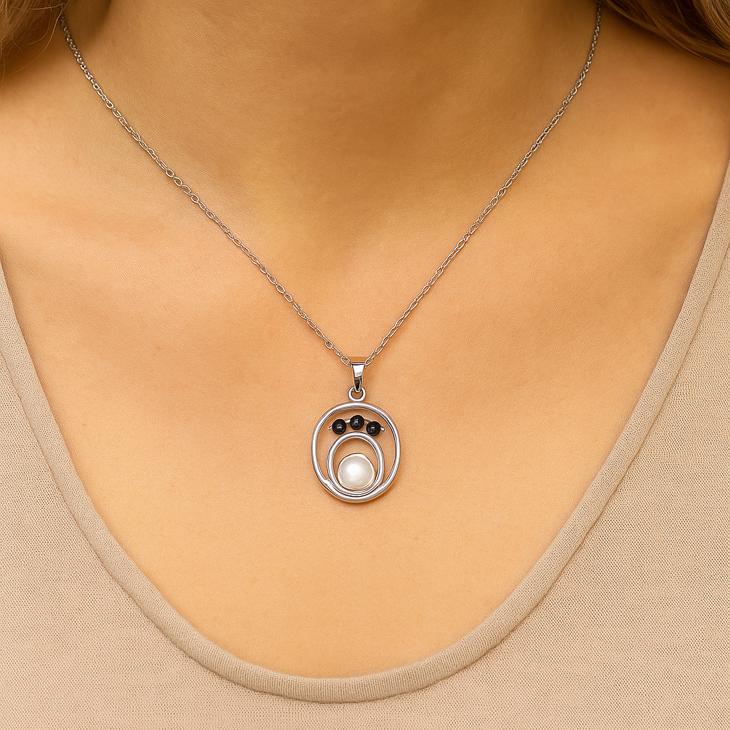 2.31 Carat Genuine Blue Sapphire and Pearl .925 Sterling Silver Pendant