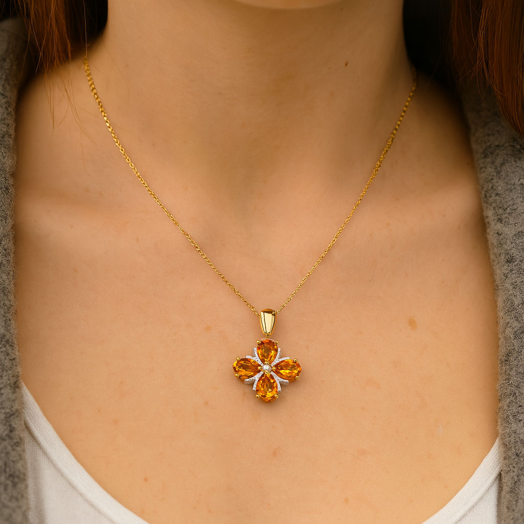 2.46 Carat Genuine Madeira Citrine and White Topaz .925 Sterling Silver Pendant