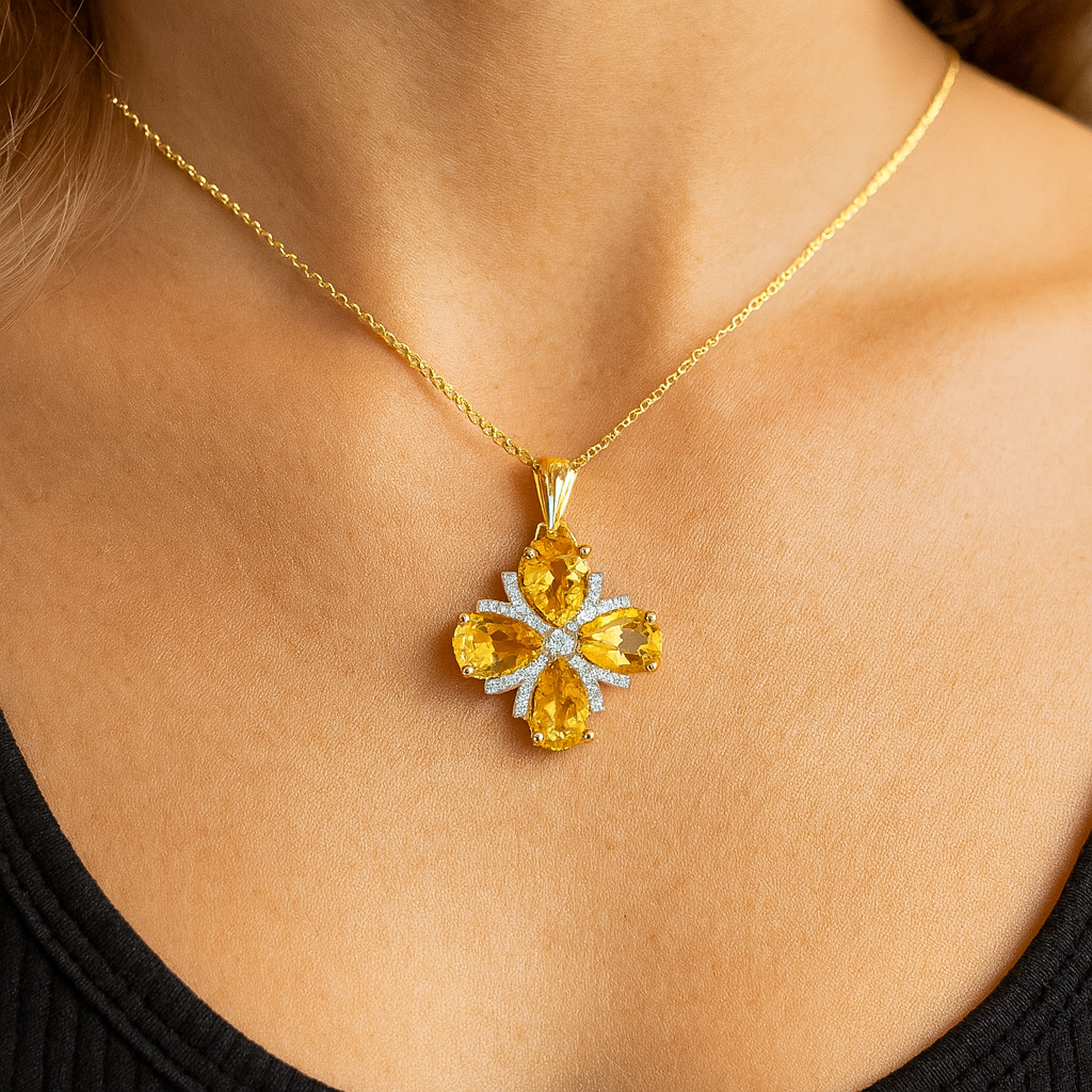 2.54 Carat Genuine Citrine and White Topaz .925 Sterling Silver Pendant