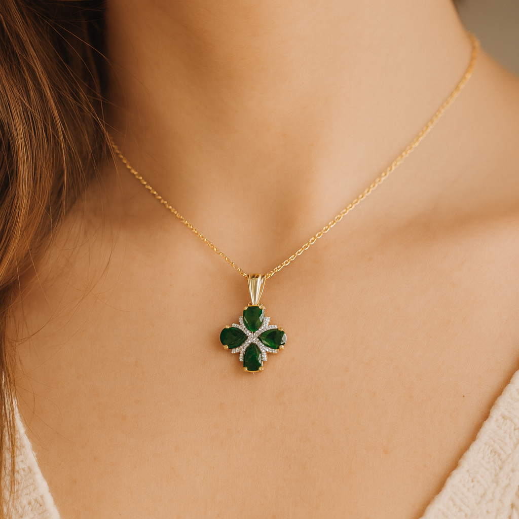 2.70 Carat Genuine Chrome Diopside and White Topaz .925 Sterling Silver Pendant