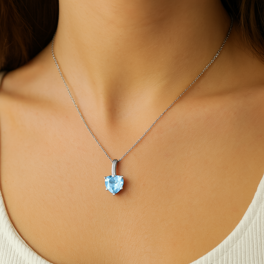 2.79 Carat Genuine Blue Topaz and White Topaz .925 Sterling Silver Pendant