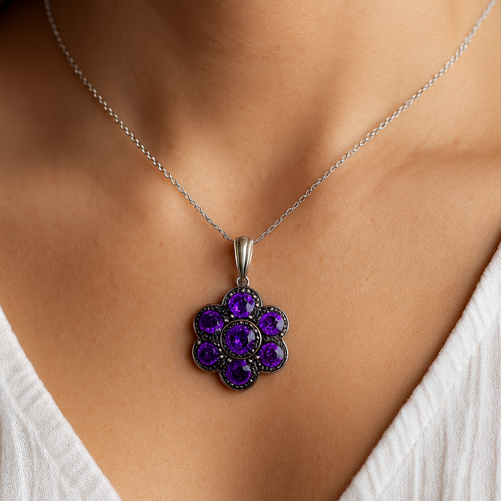 3.43 Carat Genuine Amethyst .925 Sterling Silver Pendant