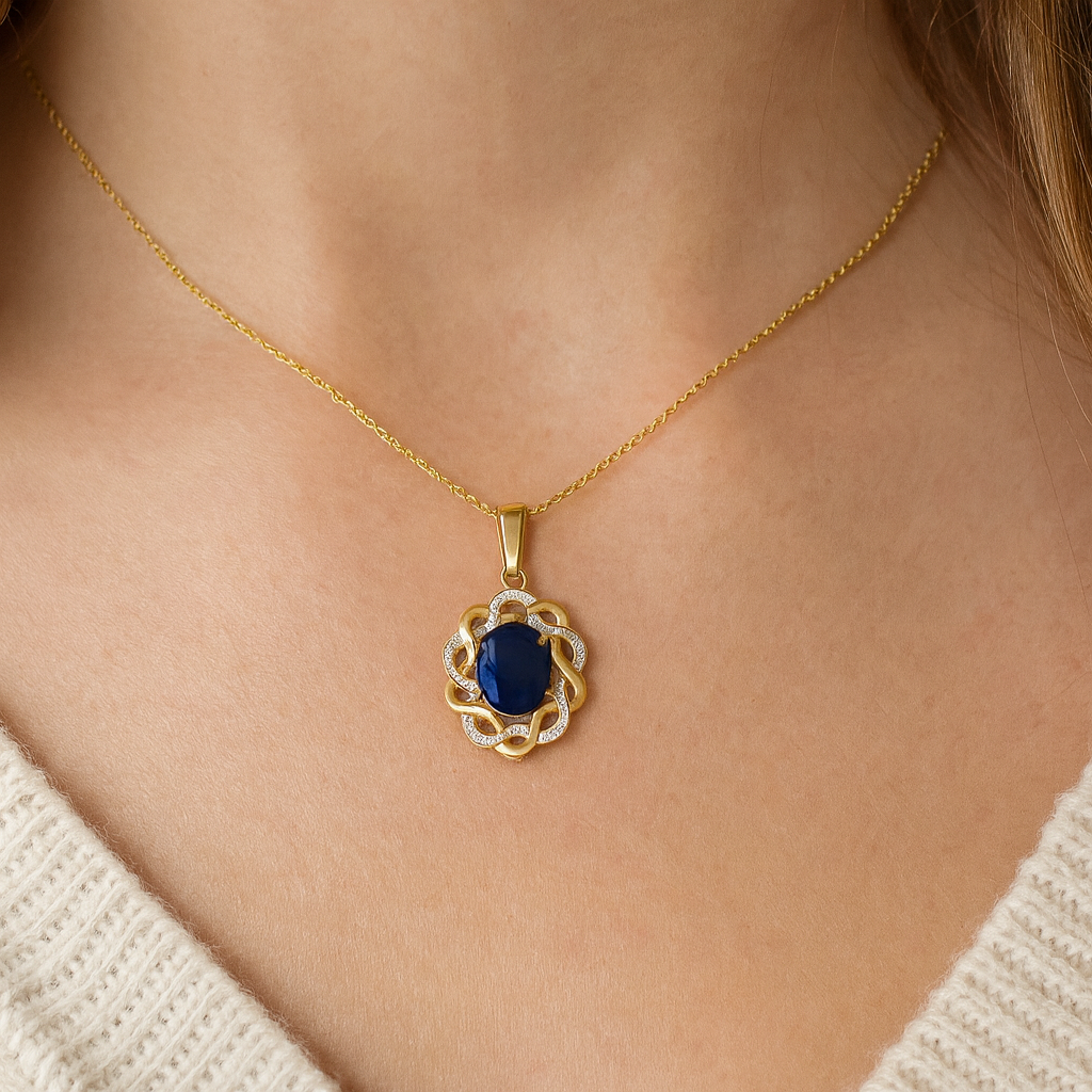3.43 Carat Genuine Blue Sapphire and White Topaz .925 Sterling Silver Pendant