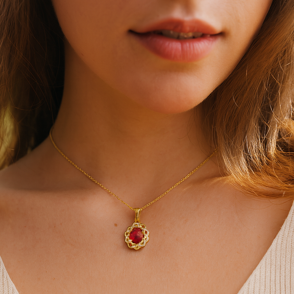 3.43 Carat Genuine Ruby and White Topaz .925 Sterling Silver Pendant