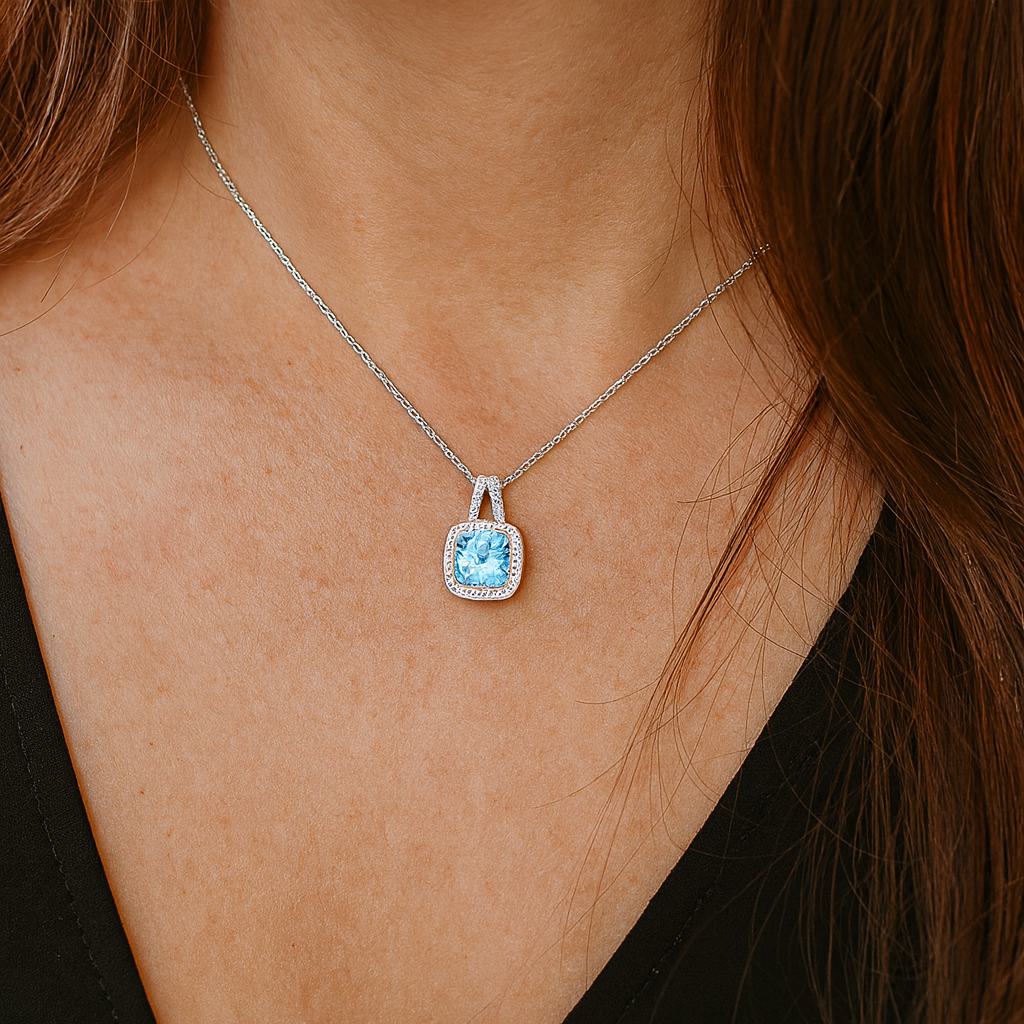 3.60 Carat Genuine Blue Topaz and White Topaz .925 Sterling Silver Pendant