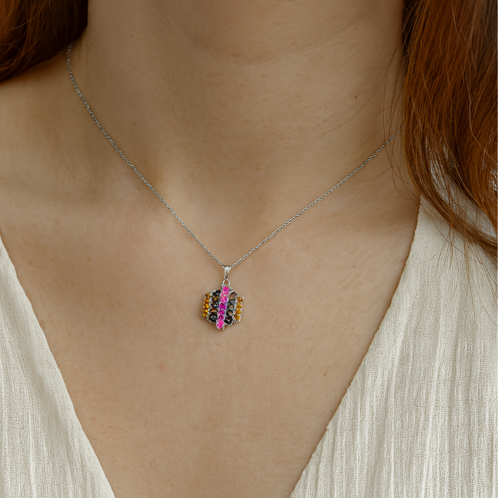 4.34 Carat Genuine Pink Tourmaline, Green Tourmaline & Brown Tourmaline .925 Sterling Silver Pendant
