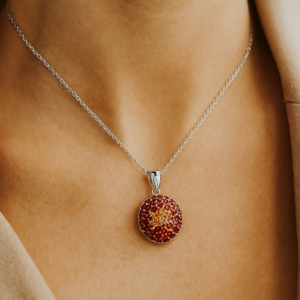 4.57 Carat Genuine Citrine and Garnet .925 Sterling Silver Pendant