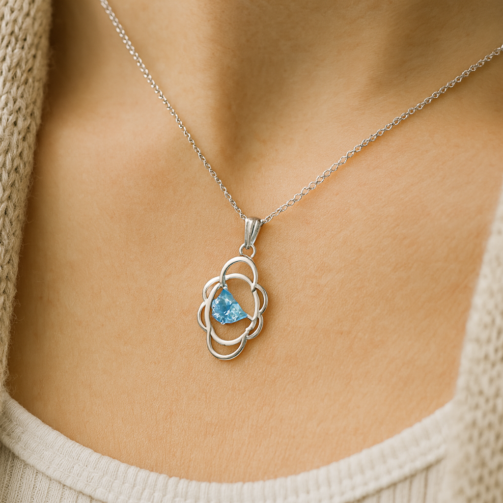 4.60 Carat Genuine Swiss Blue Topaz .925 Sterling Silver Pendant