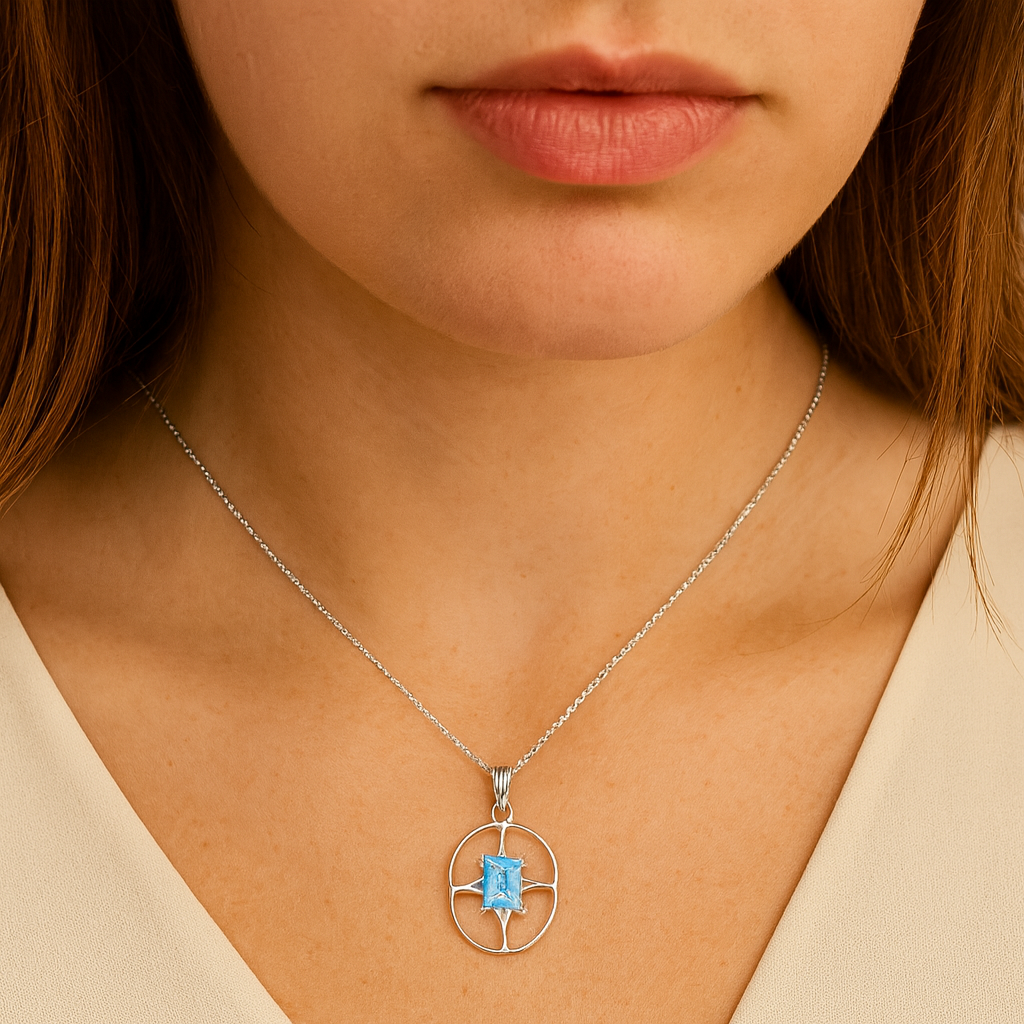 5.26 Carat Genuine Swiss Blue Topaz .925 Sterling Silver Pendant