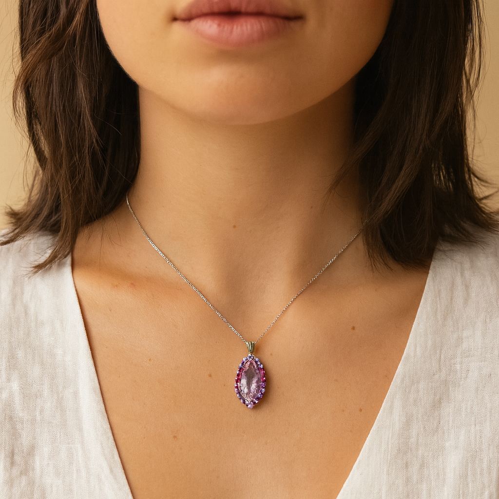 5.67 Carat Genuine Multi Stones .925 Sterling Silver Pendant