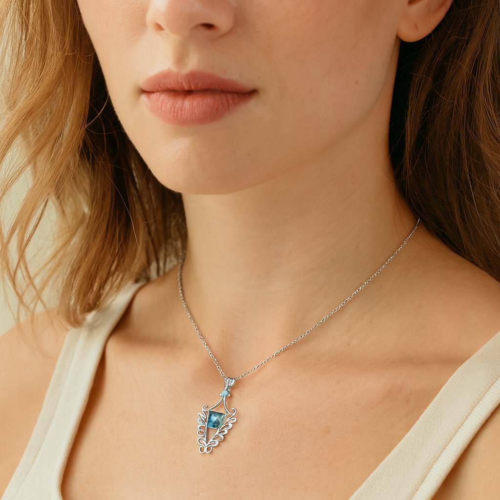 5.68 Carat Genuine Swiss Blue Topaz .925 Sterling Silver Pendant