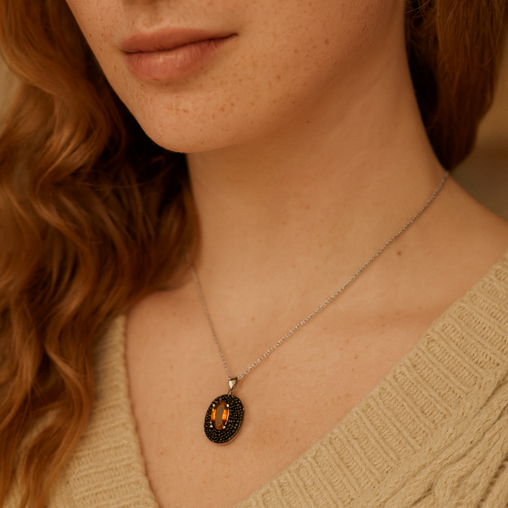 5.85 Carat Genuine Citrine and Black Spinel .925 Sterling Silver Pendant