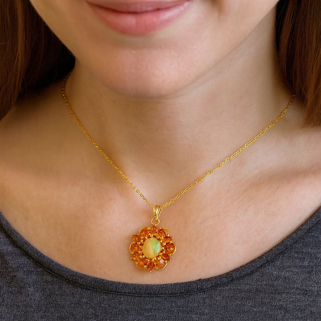 5.99 Carat Genuine Ethiopian Opal and Citrine .925 Sterling Silver Pendant