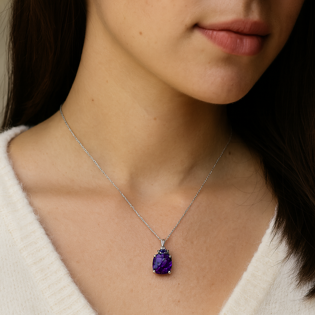 5.87 Carat Genuine Amethyst .925 Sterling Silver Pendant