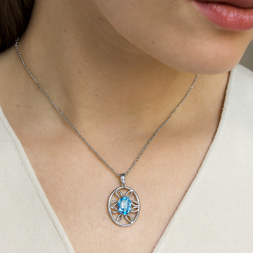 6.17 Carat Genuine Swiss Blue Topaz .925 Sterling Silver Pendant
