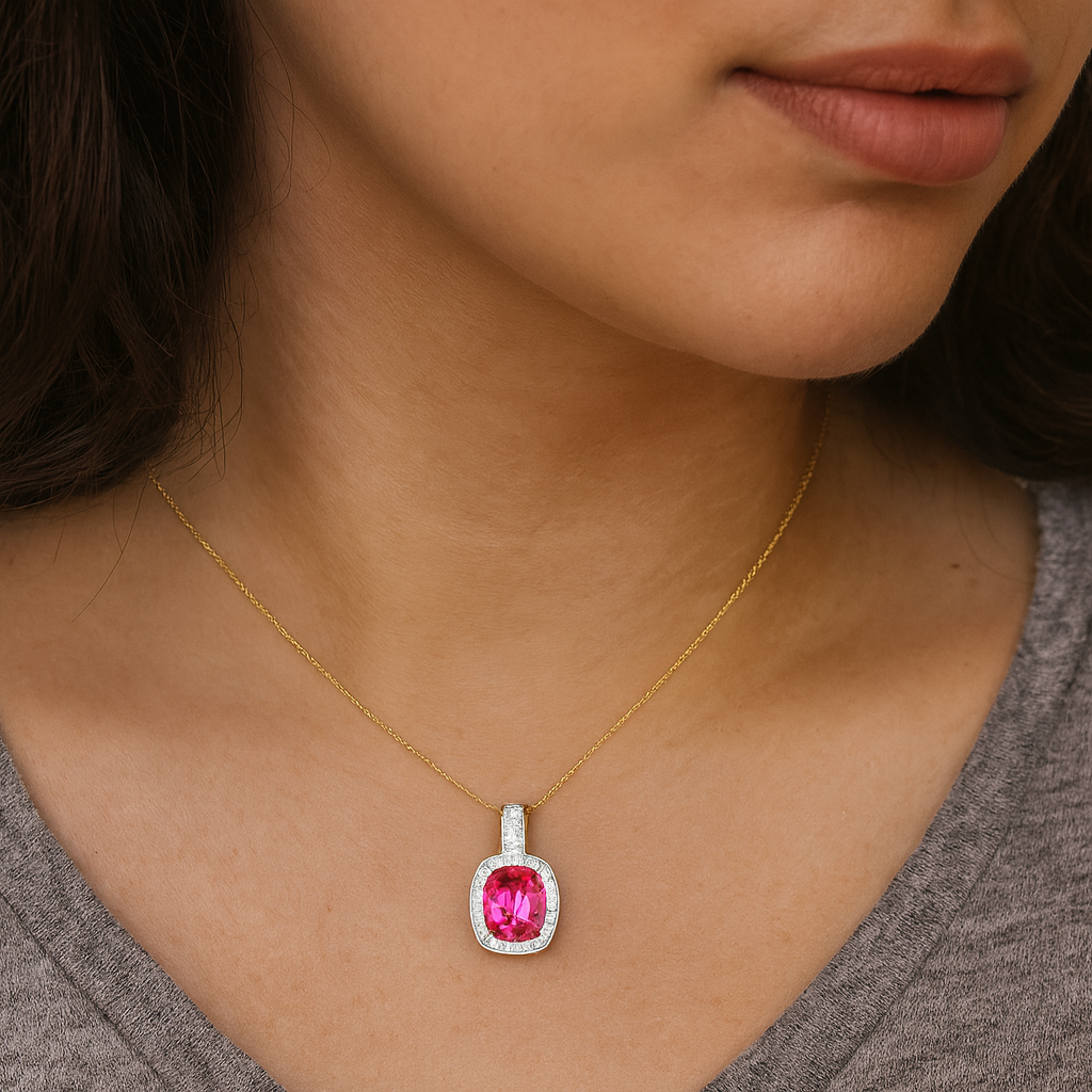 6.87 Carat Genuine Pink Topaz and White Topaz .925 Sterling Silver Pendant