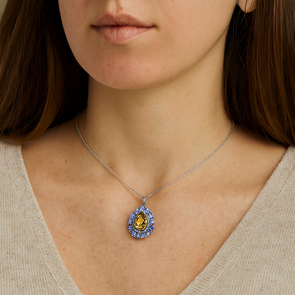 6.22 Carat Genuine Citrine and Tanzanite .925 Sterling Silver Pendant