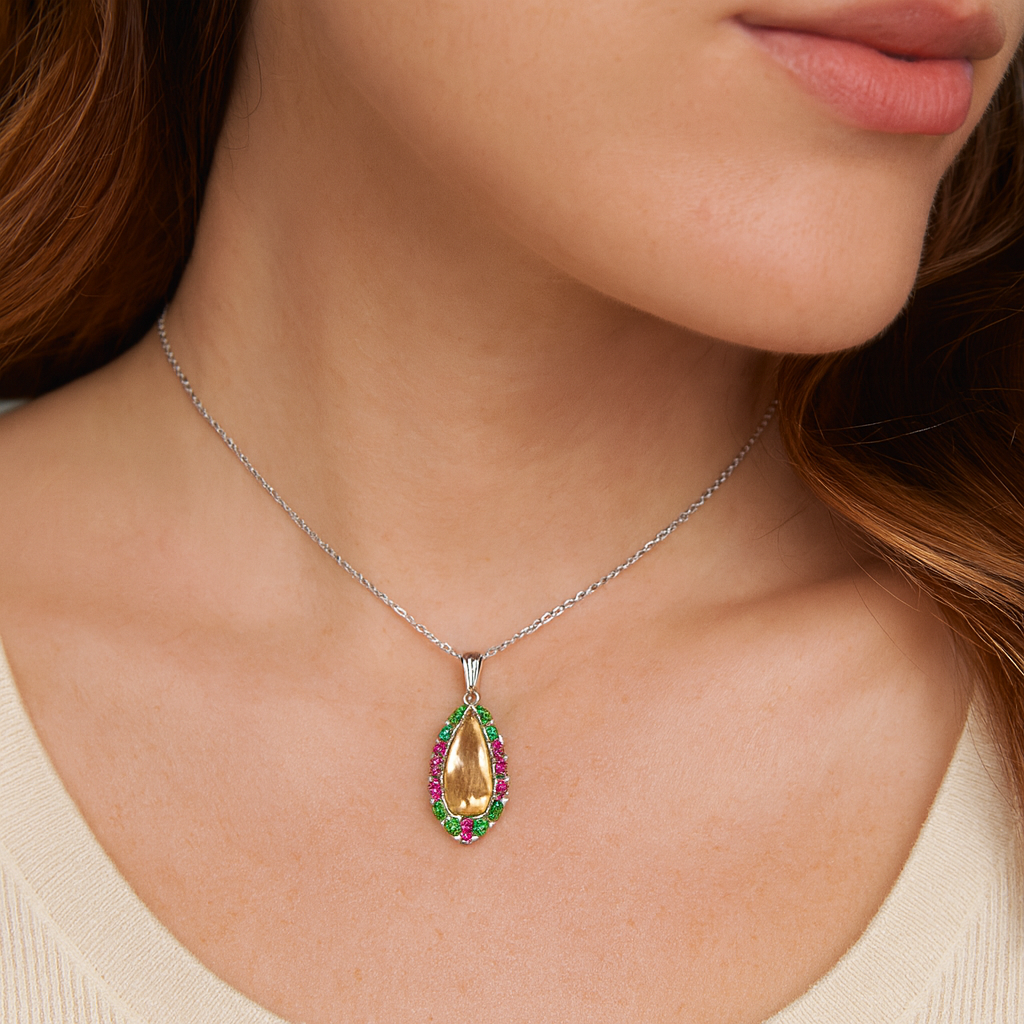 6.19 Carat Genuine Citrine, Chrome Diopside and Rhodolite Garnet .925 Sterling Silver Pendant
