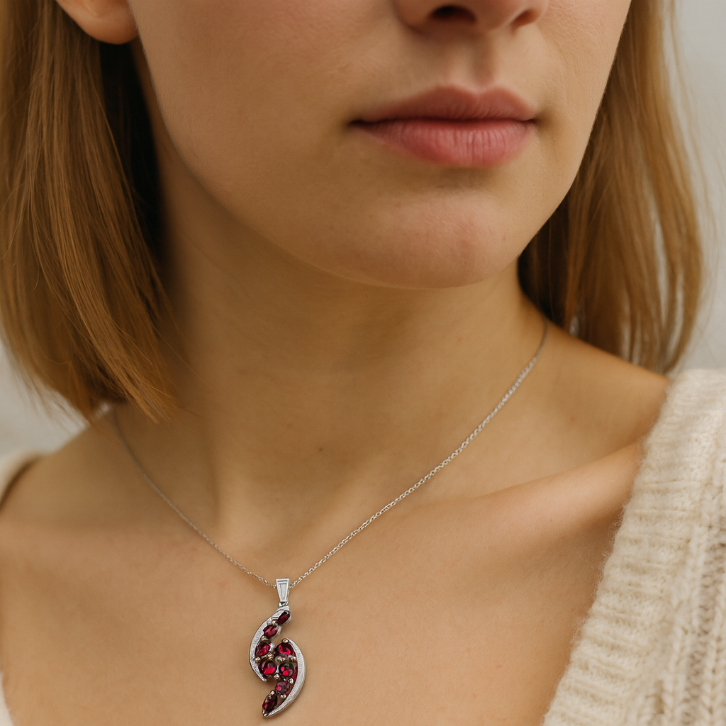 7.29 Carat Genuine Rhodolite & White Topaz .925 Sterling Silver Pendant