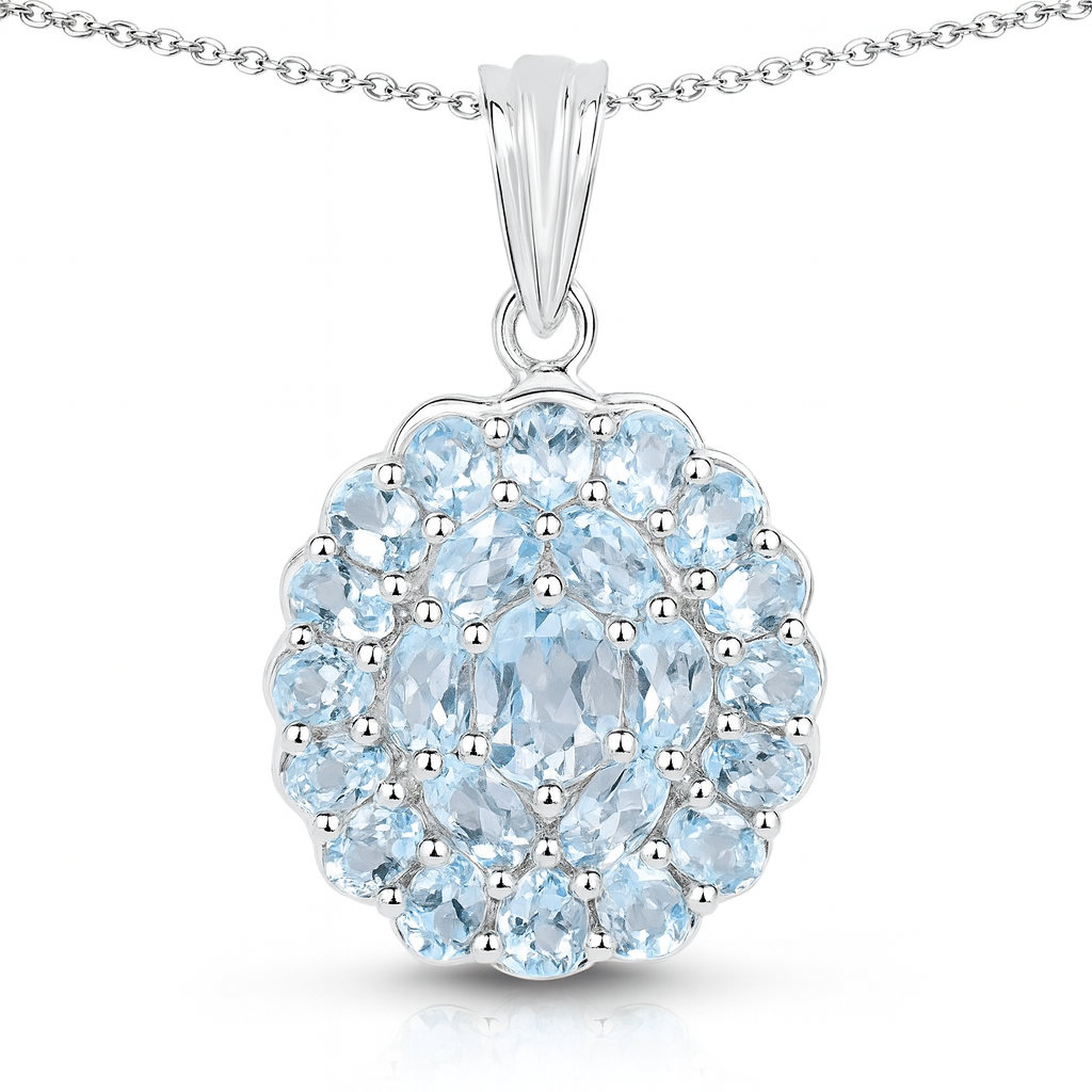 Pendentif en argent sterling 925 avec topaze bleue véritable de 5,49 carats