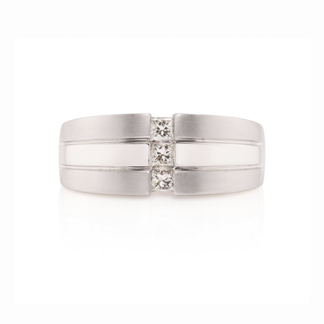 Bague en or blanc 14 carats avec pierres de diamant naturelles