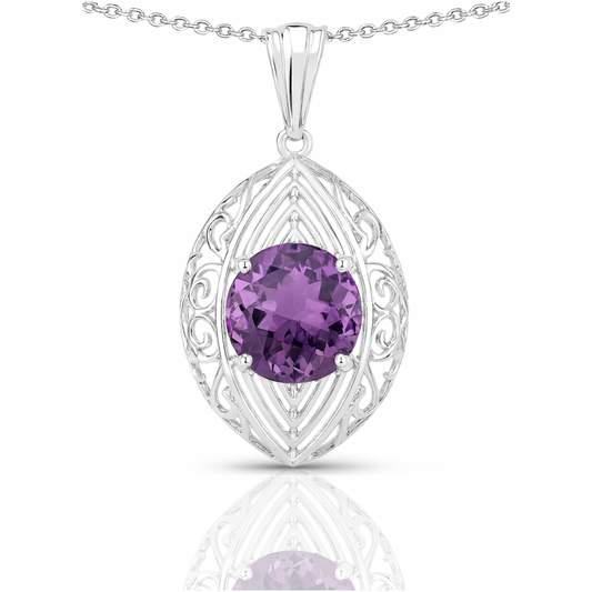 5.87 Carat Genuine Amethyst .925 Sterling Silver Pendant