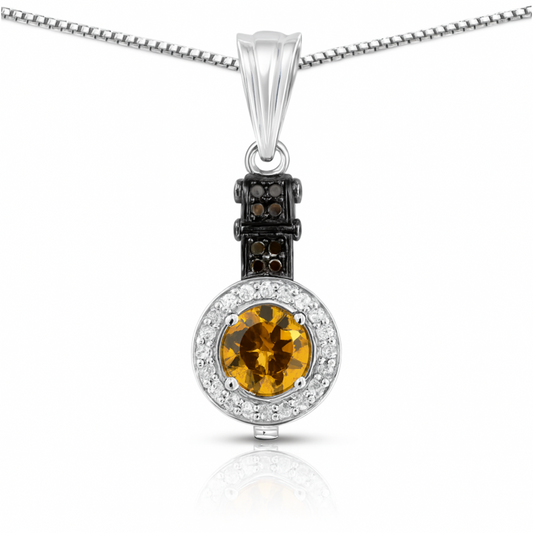 1.00 Carat Genuine Citrine, Champagne Diamond & White Diamond .925 Sterling Silver Pendant