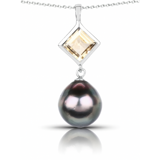 1.65 Carat Genuine Citrine and Tahitian Cultured Pearl .925 Sterling Silver Pendant