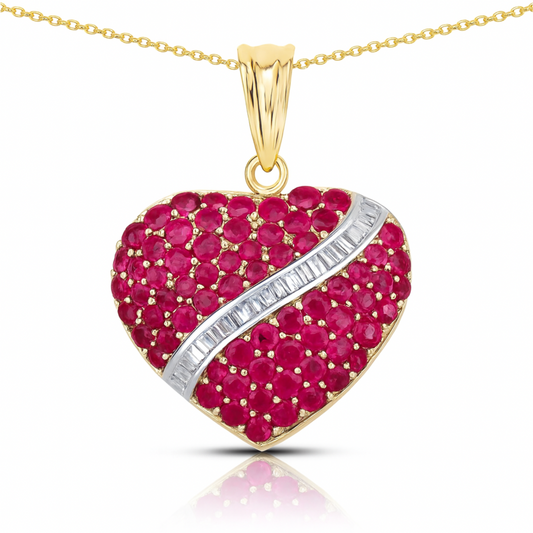 14K Yellow Gold Plated 4.67 Carat Genuine Ruby & White Topaz .925 Sterling Silver Pendant