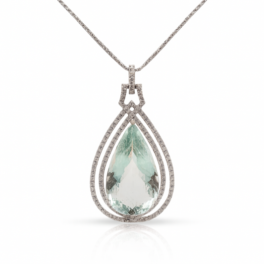 18K White Gold Pendant With Aquamarine and Diamonds