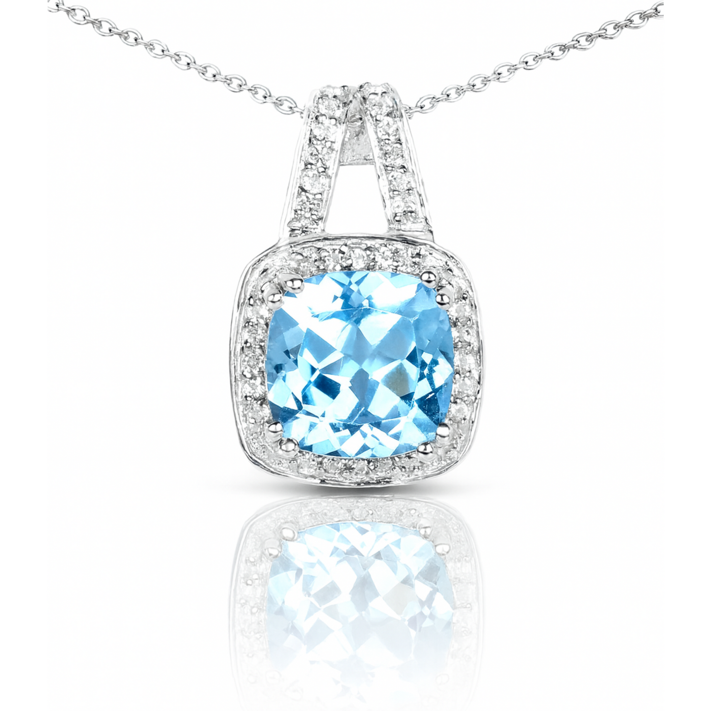 Pendentif en argent sterling 925 avec topaze bleue et topaze blanche authentiques de 3,60 carats