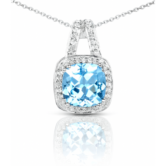 3.60 Carat Genuine Blue Topaz and White Topaz .925 Sterling Silver Pendant