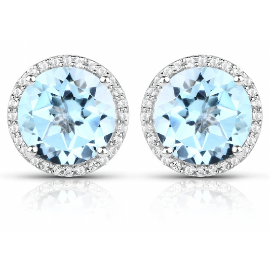 7.78 Carat Genuine Blue Topaz and White Topaz .925 Sterling Silver Earrings