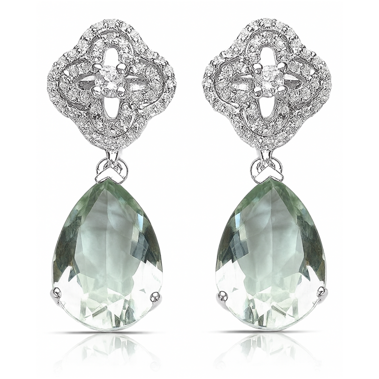 9.14 Carat Genuine Green Amethyst and White Topaz .925 Sterling Silver Earrings