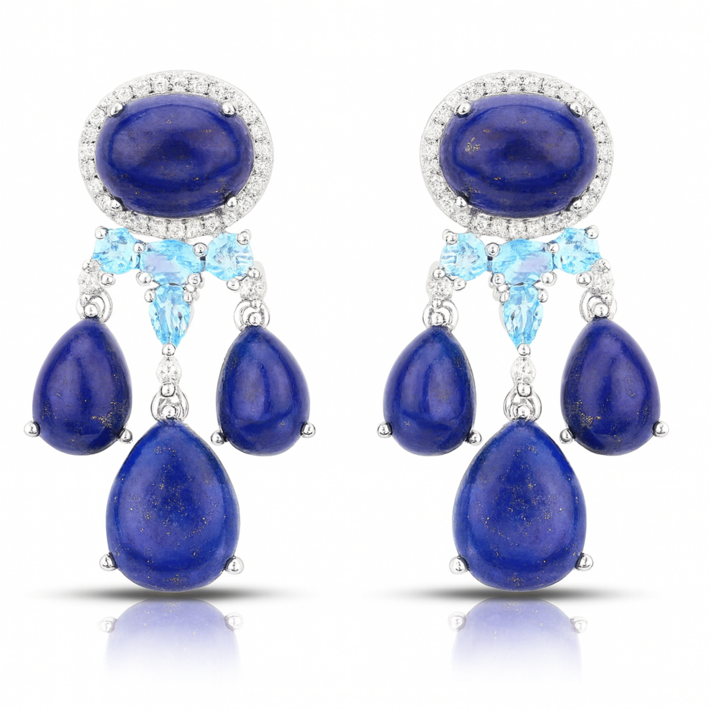 Boucles d'oreilles en argent sterling 925 avec lapis-lazuli véritable de 23,63 carats, topaze bleue suisse et topaze blanche