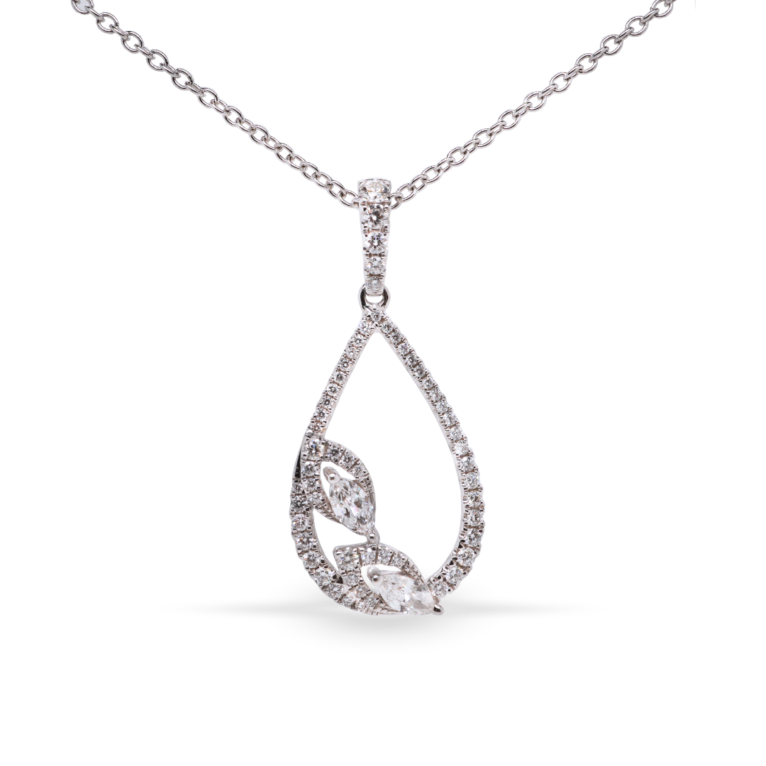 18K White Gold Teardrop Necklace with Marquise Diamonds
