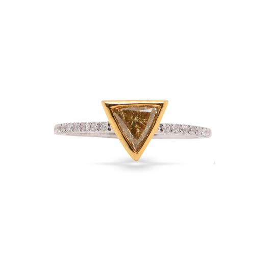 Two-Tone 18K Gold Trillion Yellow Diamond Ring