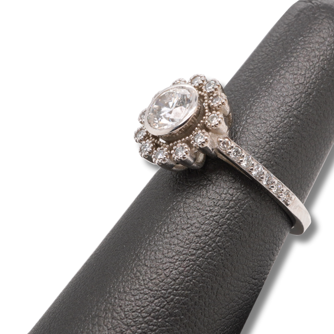 18K White Gold Floral Halo Ring with Lab Grown Diamonds 1.20ct TW