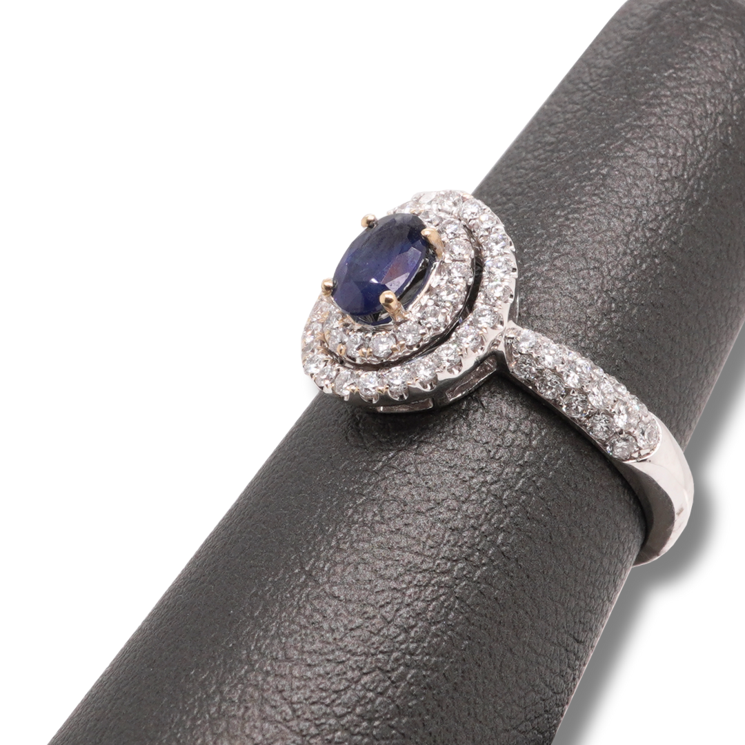 18K White Gold Oval Sapphire & Diamond Ring