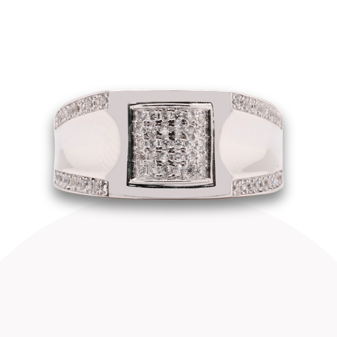 Bague en argent pour homme avec pierres latérales en oxyde de zirconium