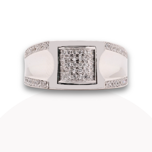Bague en argent pour homme avec pierres latérales en oxyde de zirconium