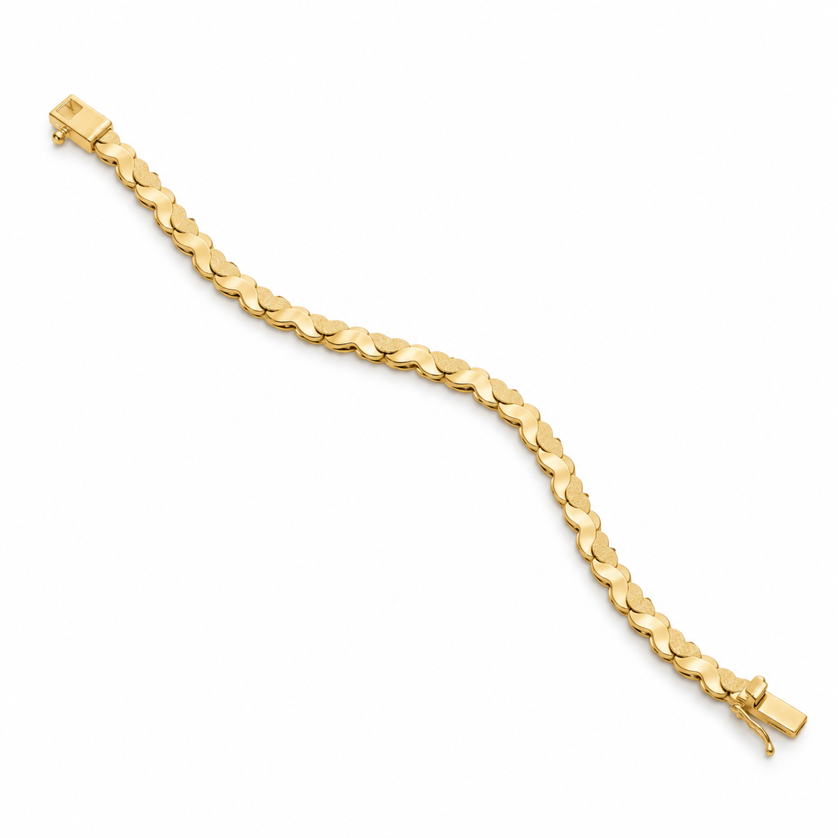 14K Yellow Gold Textured Wave-Link Fashion Bracelet