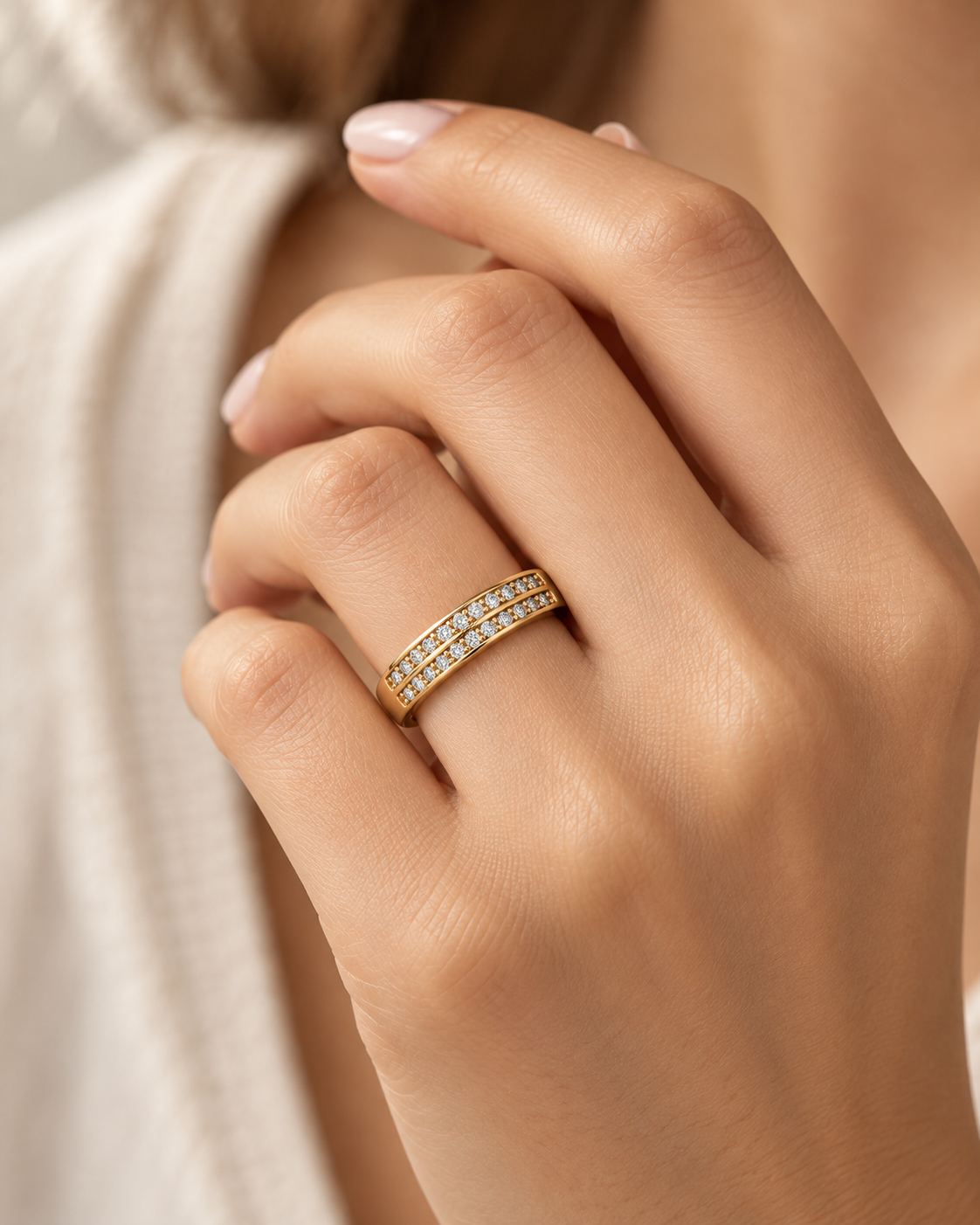 14K Yellow Gold Double-Row Diamond Anniversary Ring – 0.33 CT